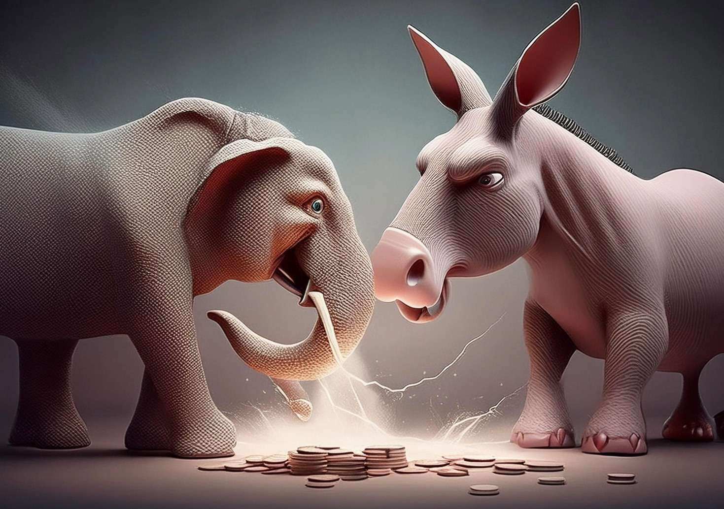 Elephant and Donkey arguing over money