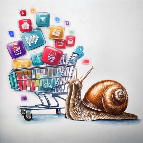 A snail is overloading his e-commerce store with apps he will never use